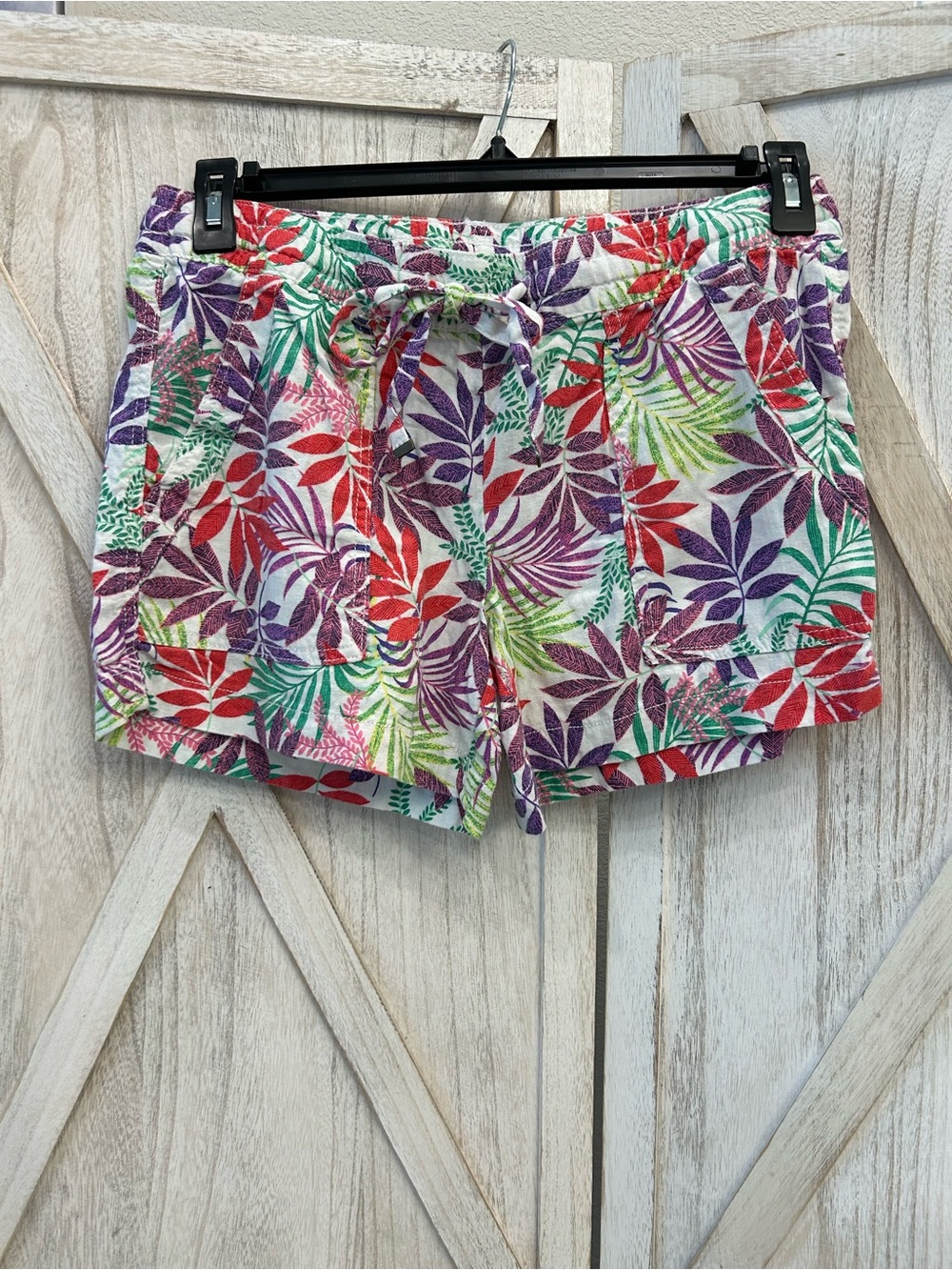 St. John's Bay Tropical Leaf Print Shorts - Red, Purple, Green